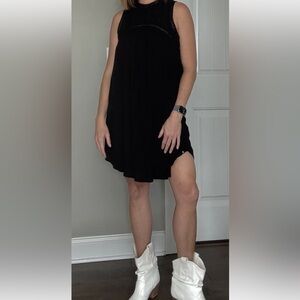 VOLCOM Women’s Black Eyelet Lace Flowy Black Mini Sleeveless Dress Size Small